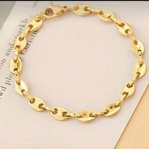 Gold Stainless Steel Coffee Bean Link Bracelet